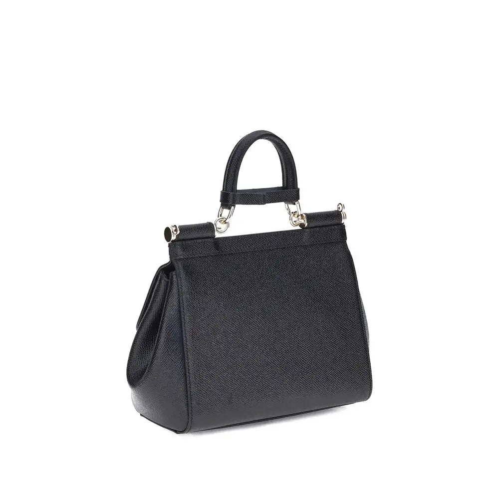 Dolce & Gabbana Schwarze Bos Taurus Kalbsleder Schultertasche
