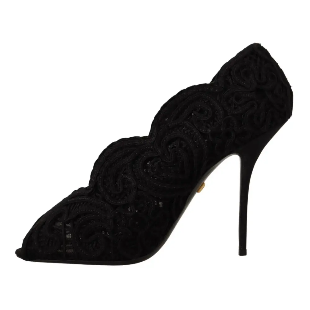 Dolce & Gabbana Schwarze Cordonetto Ricamo Pumps Offene Zehen Schuhe - EU40/US9.5