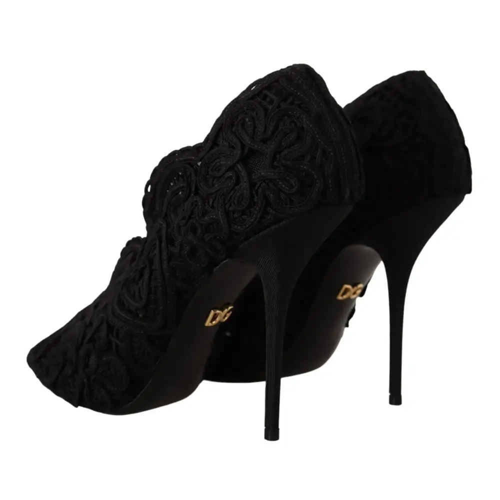 Dolce & Gabbana Schwarze Cordonetto Ricamo Pumps Offene Zehen Schuhe - EU40/US9.5
