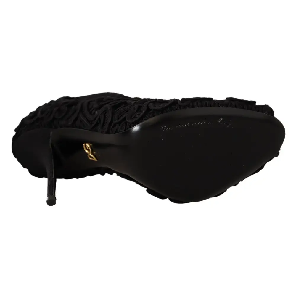 Dolce & Gabbana Schwarze Cordonetto Ricamo Pumps Offene Zehen Schuhe - EU40/US9.5