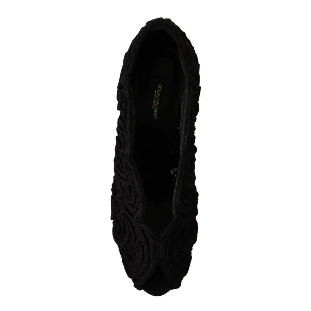 Dolce & Gabbana Schwarze Cordonetto Ricamo Pumps Offene Zehen Schuhe - EU40/US9.5