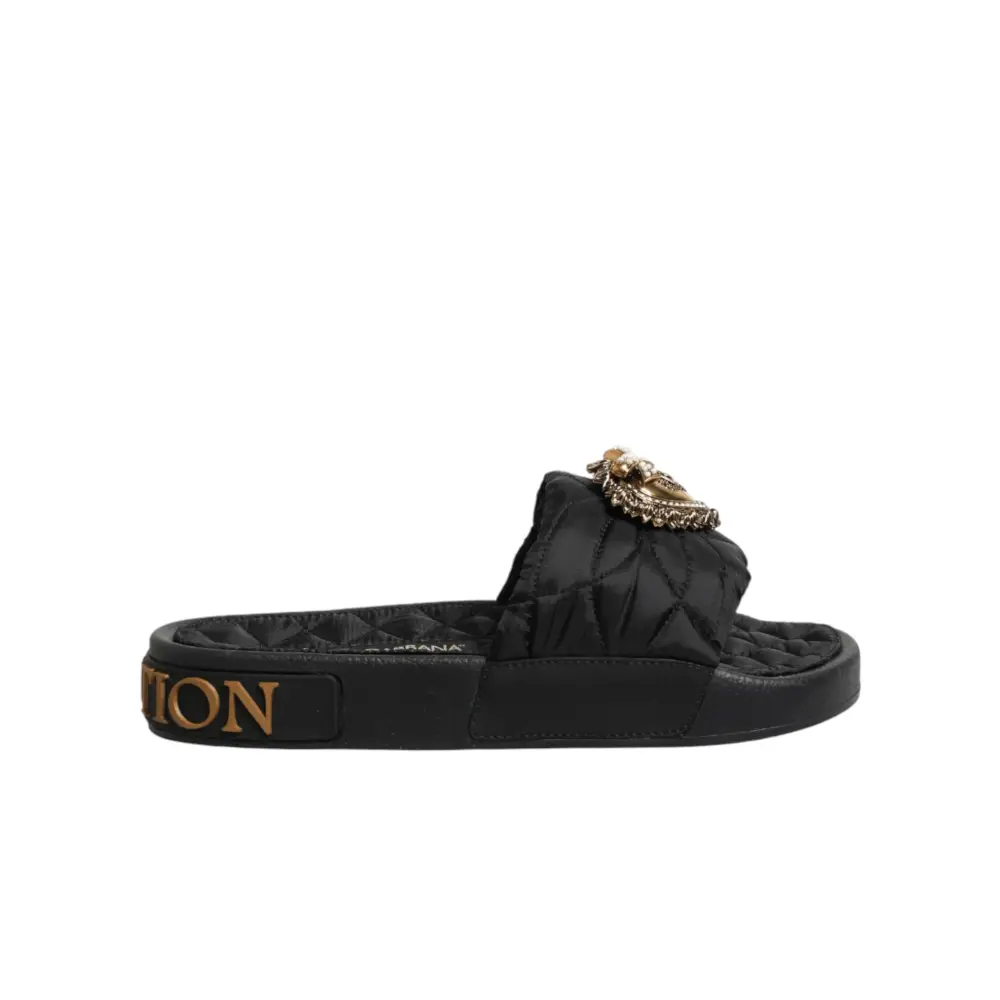 Dolce & Gabbana Schwarze Devotion Matelassé Leder-Pantoletten - EU35/US4.5