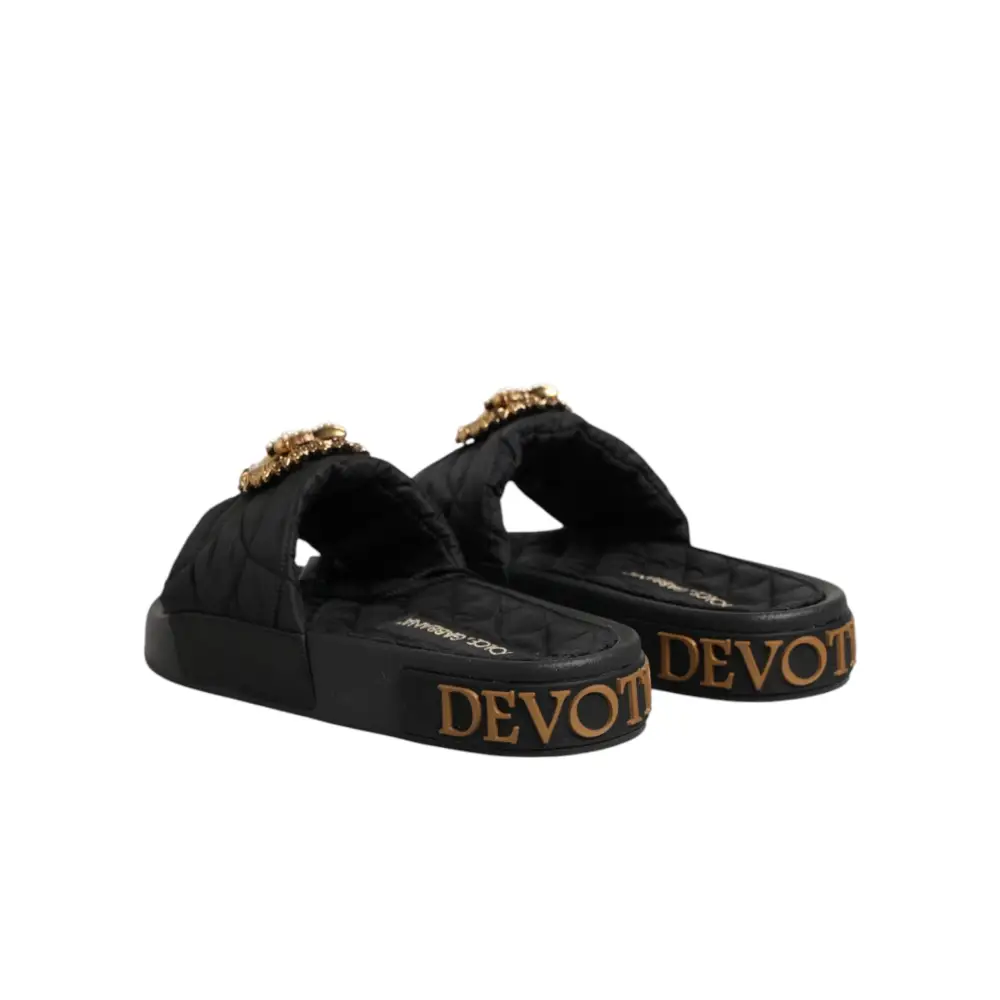 Dolce & Gabbana Schwarze Devotion Matelassé Leder-Pantoletten - EU35/US4.5