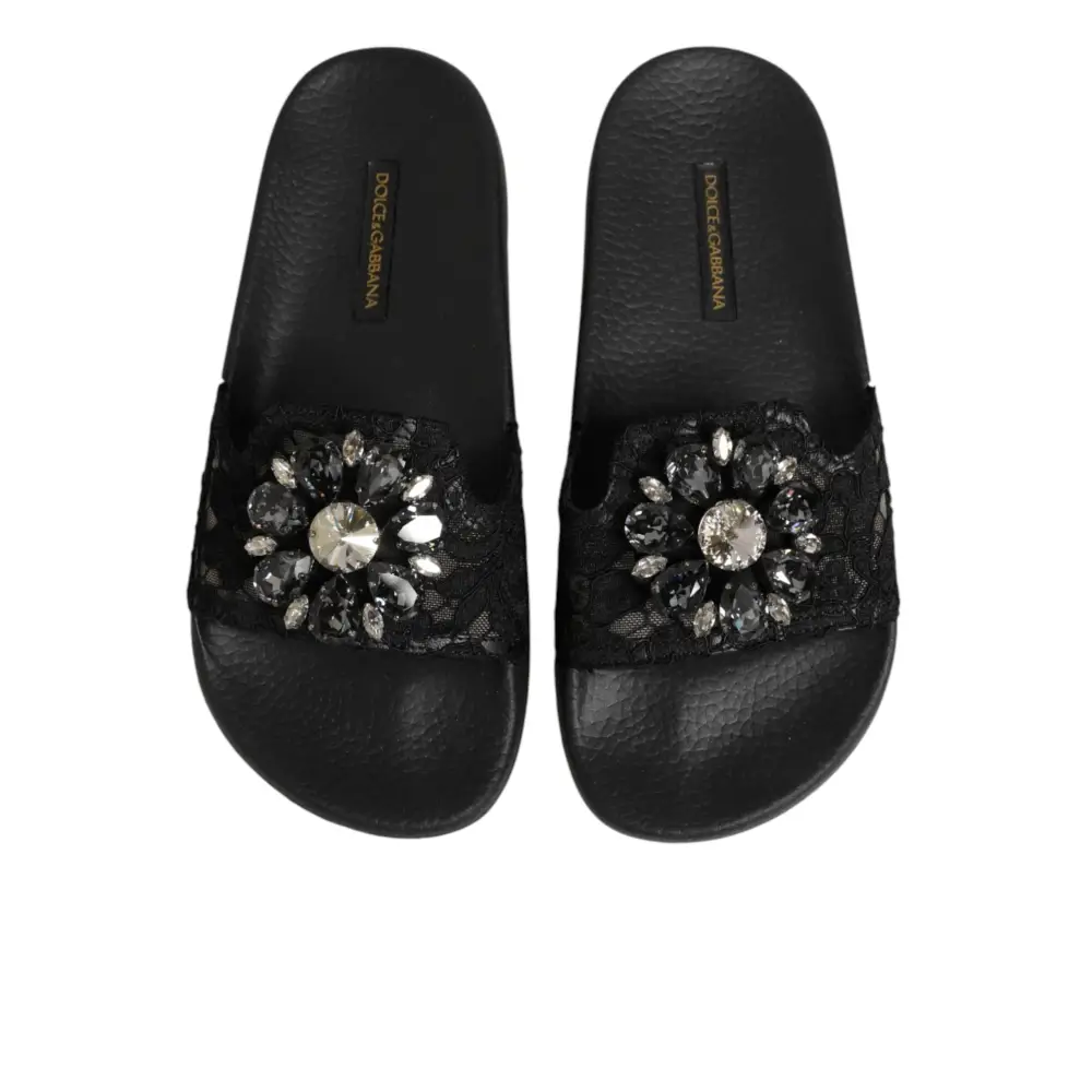 Dolce & Gabbana Schwarze Devotion Matelassé Leder-Slides - EU35/US4.5