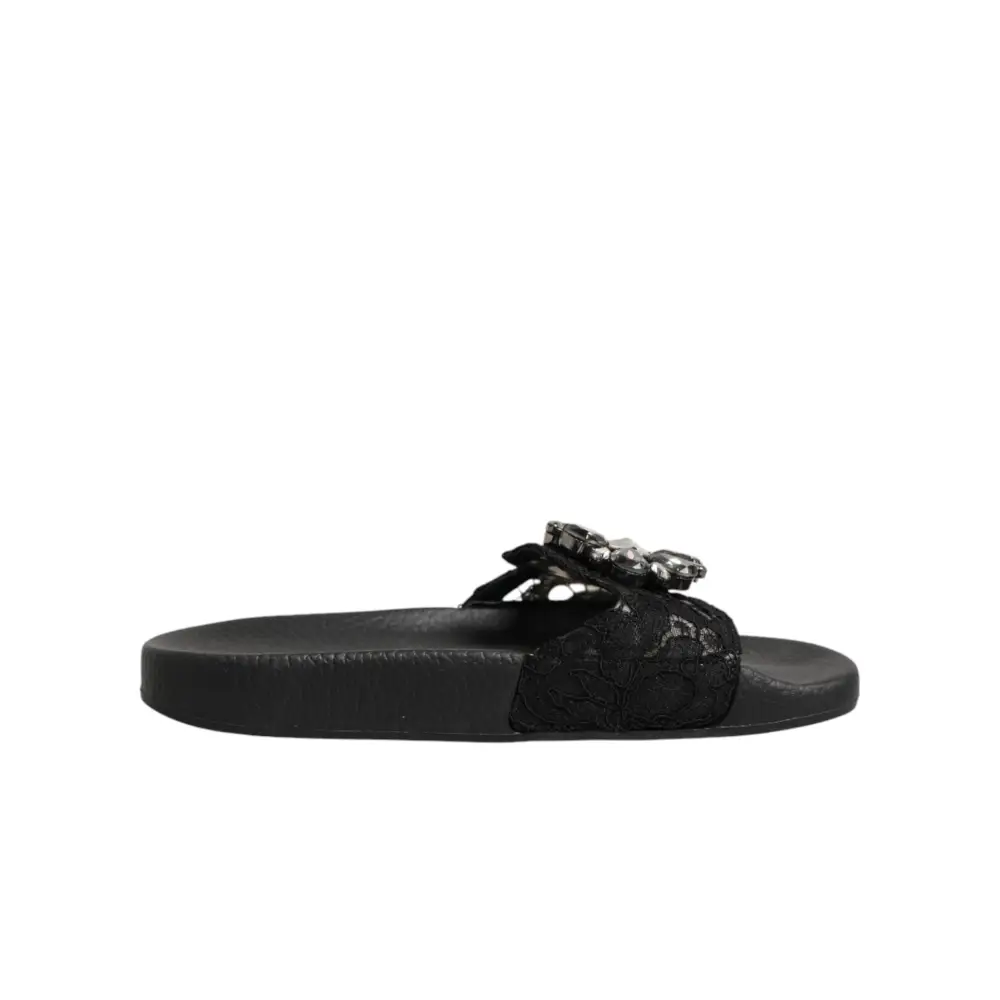 Dolce & Gabbana Schwarze Devotion Matelassé Leder-Slides - EU35/US4.5