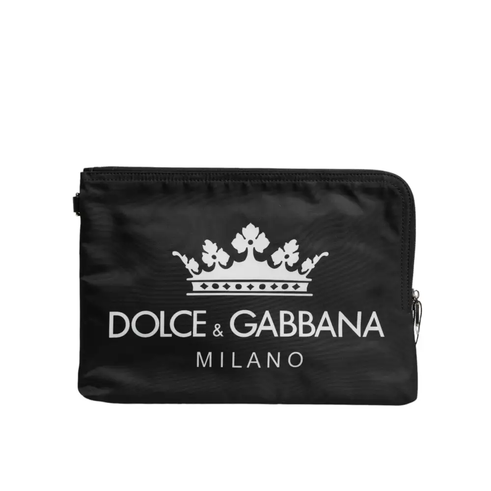 Dolce & Gabbana Schwarze DG Milano Print Nylon Pouch Clutch Tasche