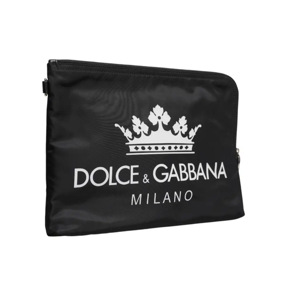 Dolce & Gabbana Schwarze DG Milano Print Nylon Pouch Clutch Tasche