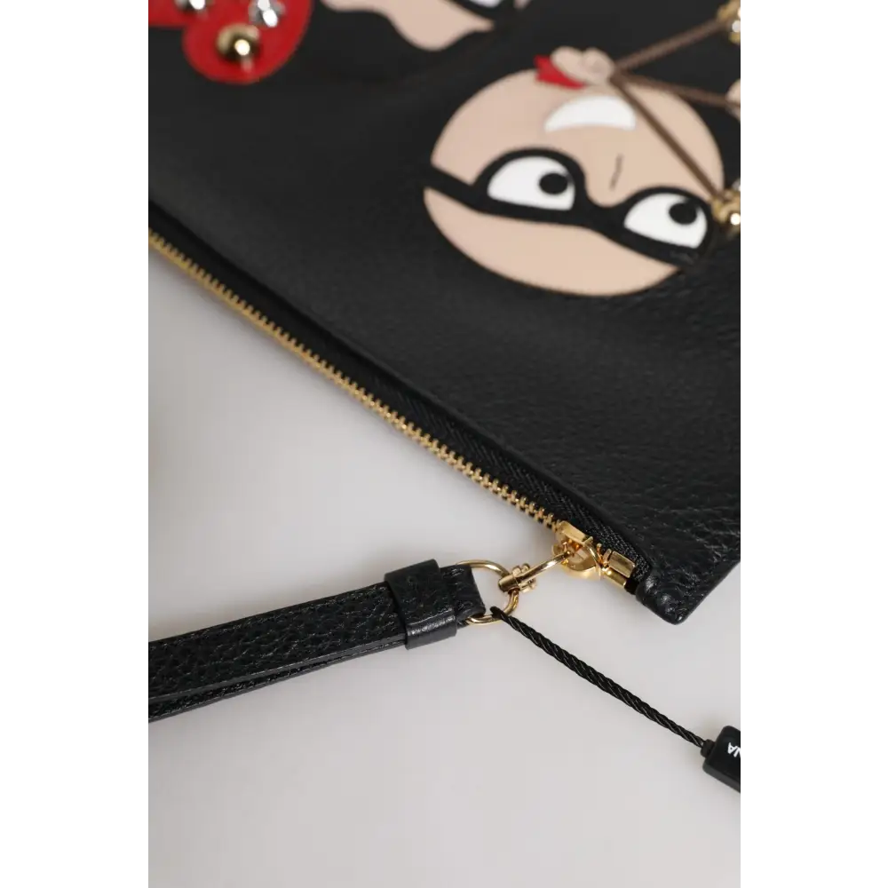 Dolce & Gabbana Schwarze #DGFamily verschönerte Leder Clutch Tasche