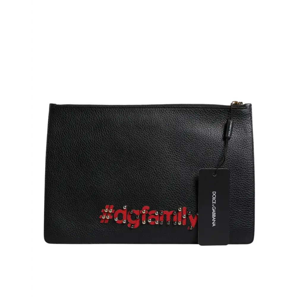 Dolce & Gabbana Schwarze #DGFamily verschönerte Leder Clutch Tasche