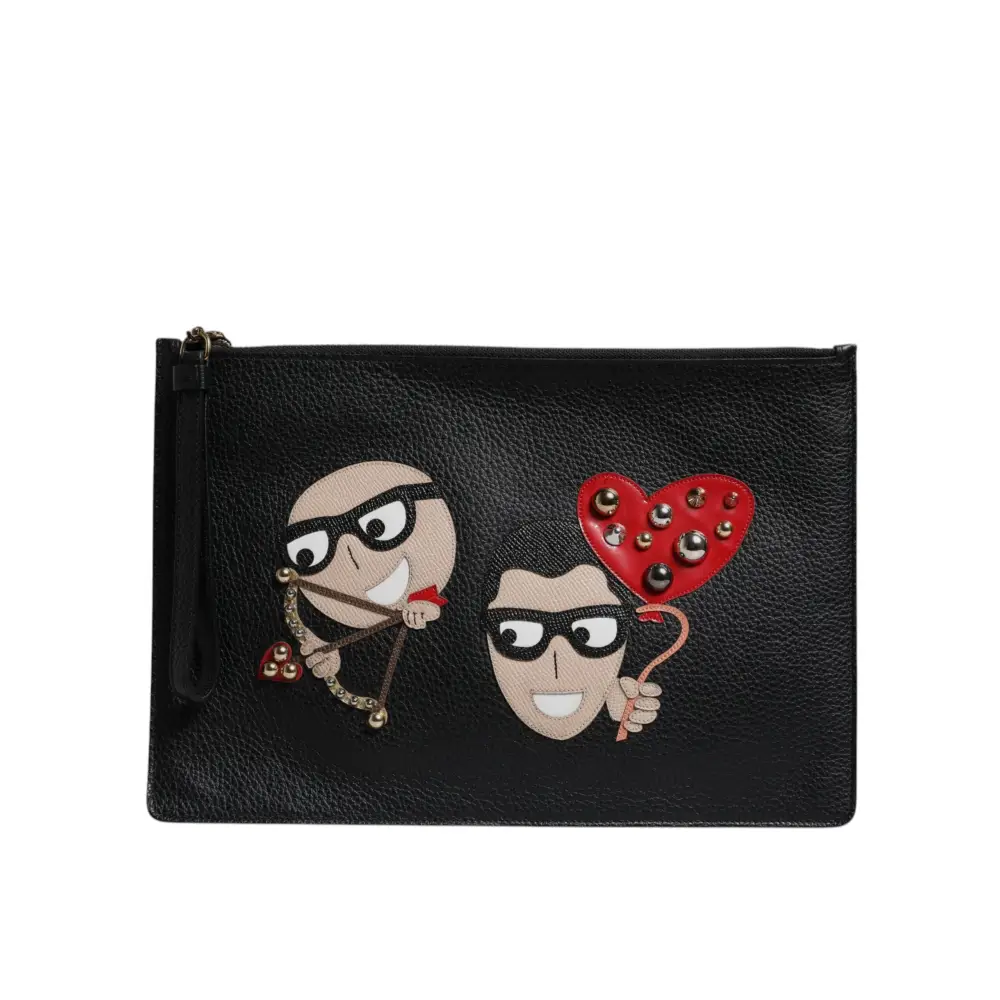 Dolce & Gabbana Schwarze #DGFamily verschönerte Leder Clutch Tasche