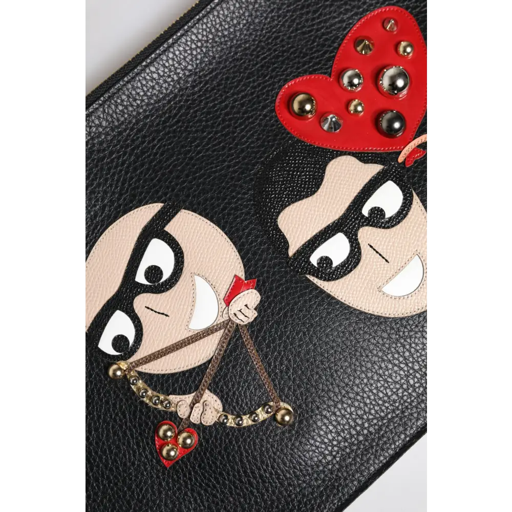 Dolce & Gabbana Schwarze #DGFamily verschönerte Leder Clutch Tasche