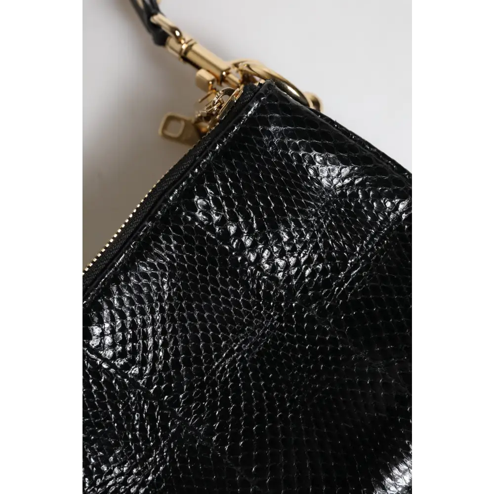 Dolce & Gabbana Schwarze Exotenleder-Schulterriemen-Clutch-Tasche