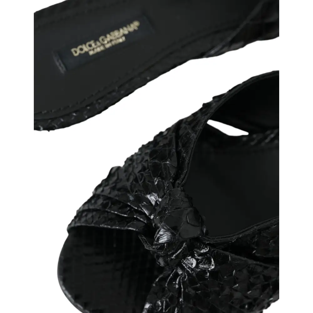 Dolce & Gabbana Schwarze Exotische Leder Absätze Rutschen Schuhe