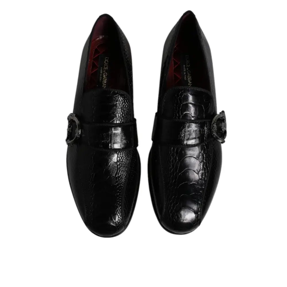 Dolce & Gabbana Schwarze Exotische Leder DG Logo Loafers Formelle Anzugschuhe