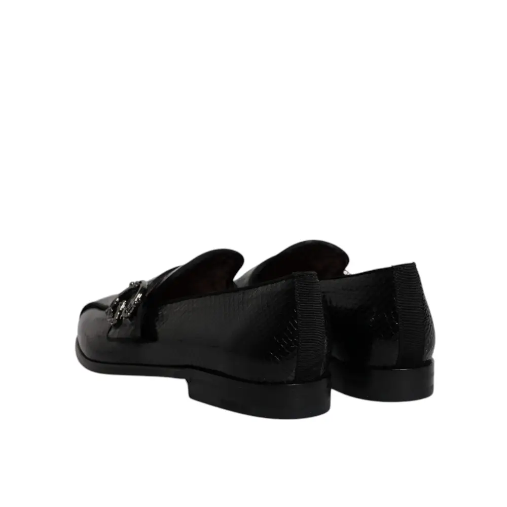 Dolce & Gabbana Schwarze Exotische Leder DG Logo Loafers Formelle Anzugschuhe