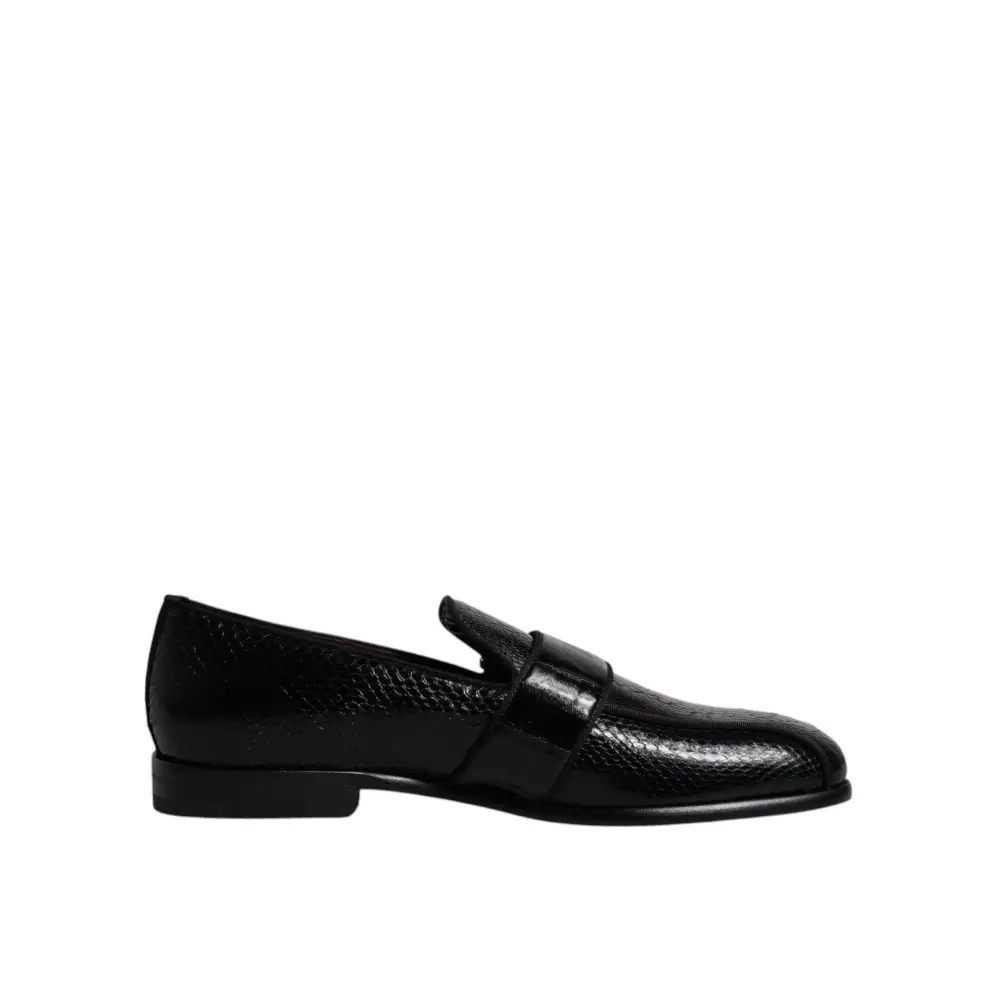 Dolce & Gabbana Schwarze Exotische Leder DG Logo Loafers Formelle Anzugschuhe