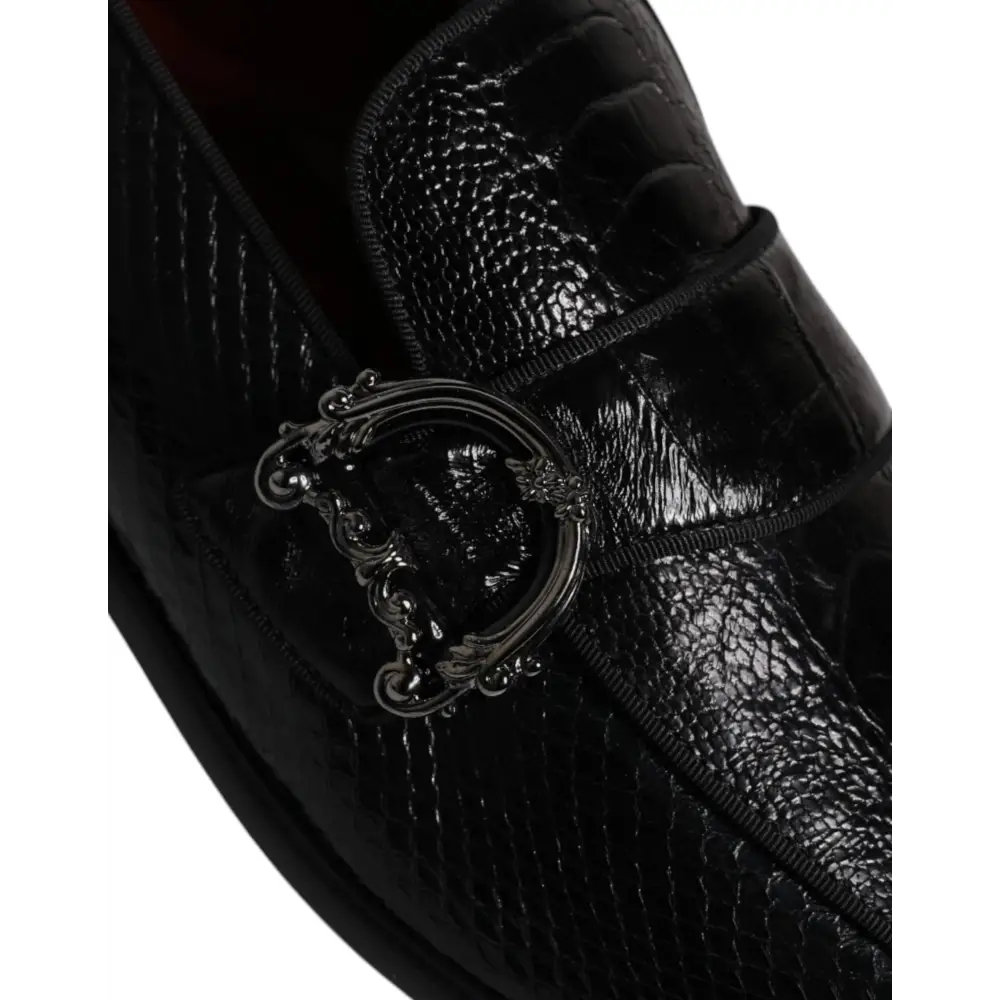 Dolce & Gabbana Schwarze Exotische Leder DG Logo Loafers Formelle Anzugschuhe