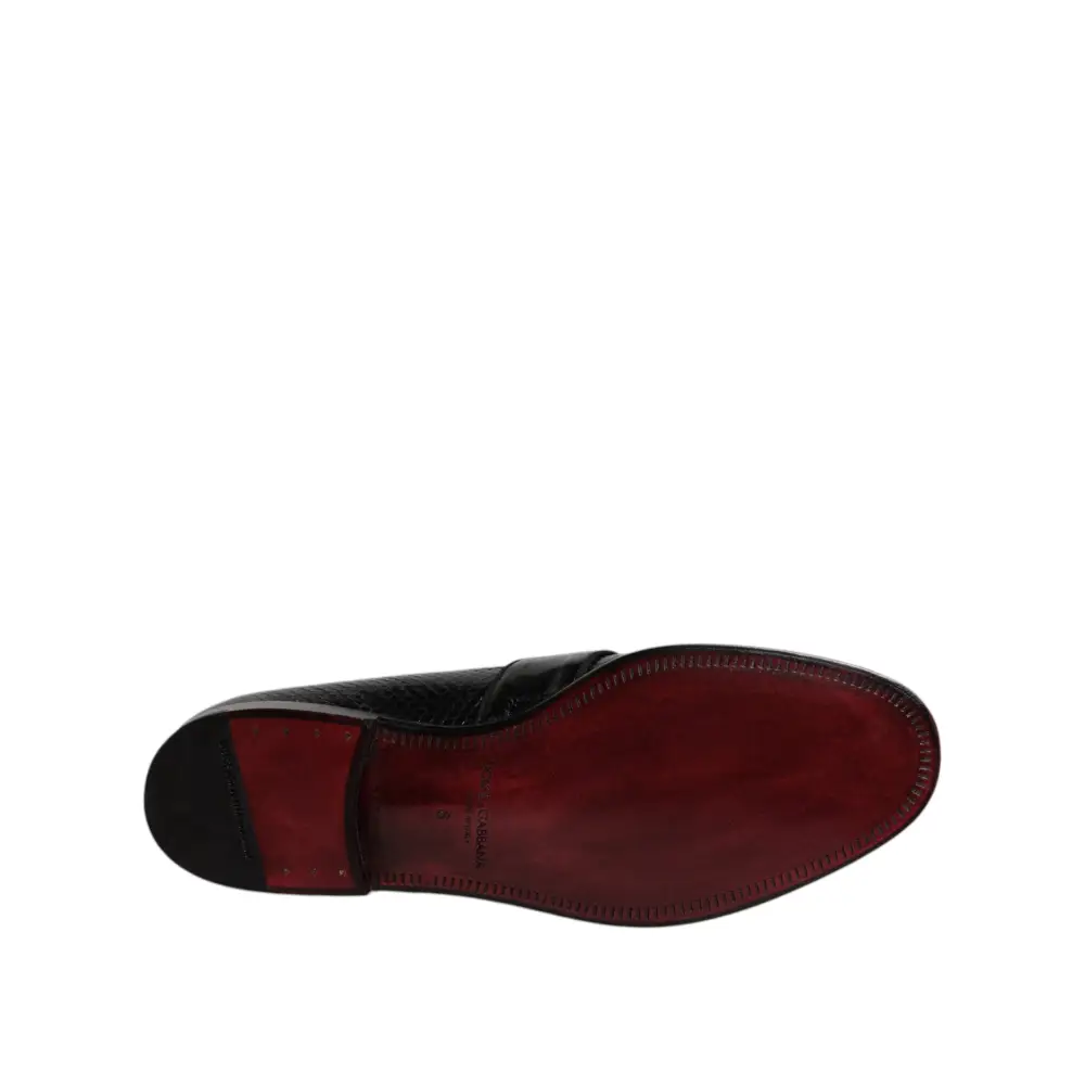 Dolce & Gabbana Schwarze Exotische Leder DG Logo Loafers Formelle Anzugschuhe