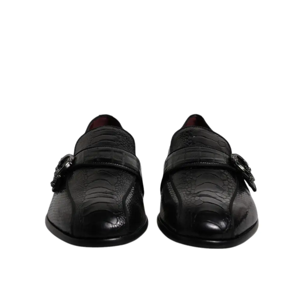 Dolce & Gabbana Schwarze Exotische Leder DG Logo Loafers Formelle Anzugschuhe