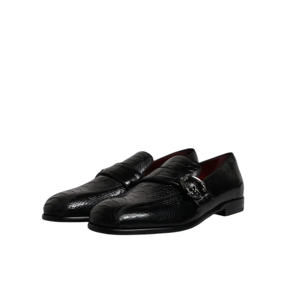 Dolce & Gabbana Schwarze Exotische Leder DG Logo Loafers Formelle Anzugschuhe