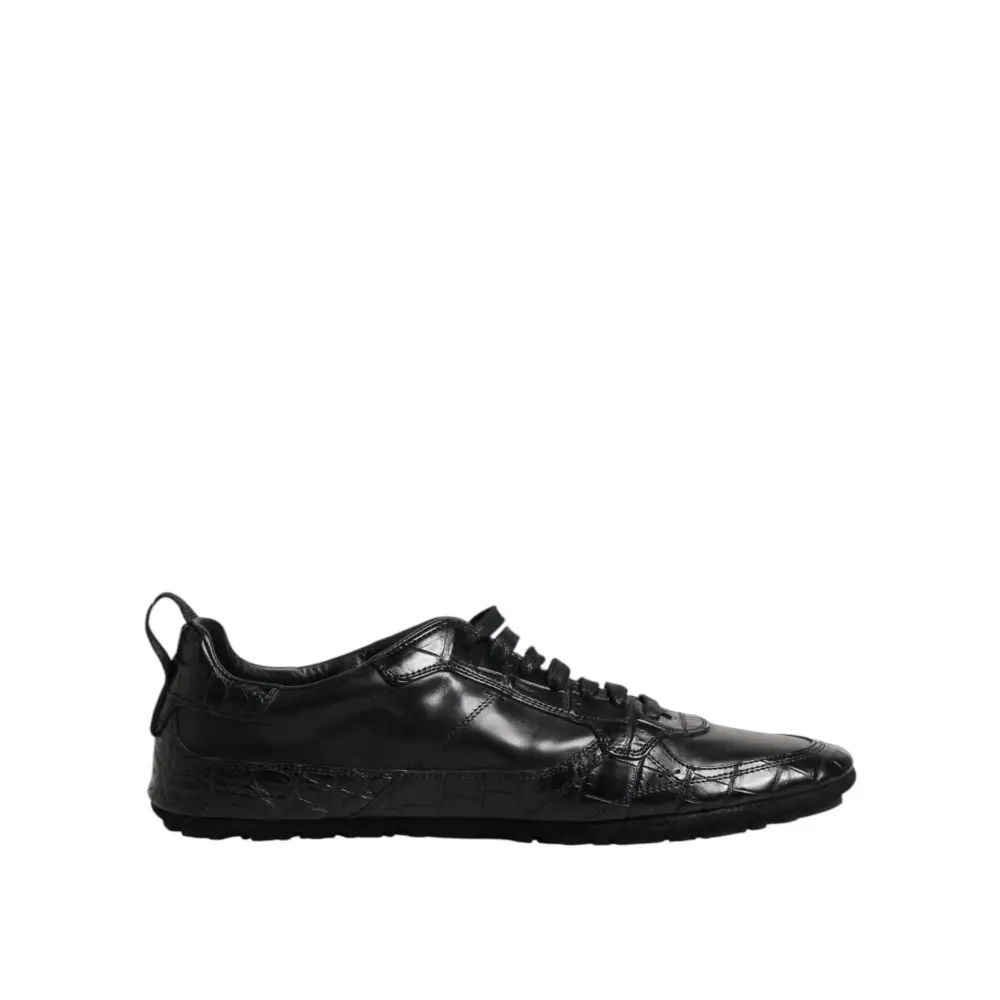 Dolce & Gabbana Schwarze Exotische Leder Low Top Sneakers Schuhe