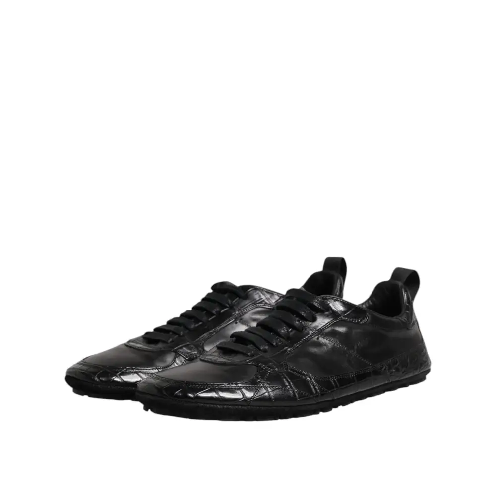 Dolce & Gabbana Schwarze Exotische Leder Low Top Sneakers Schuhe