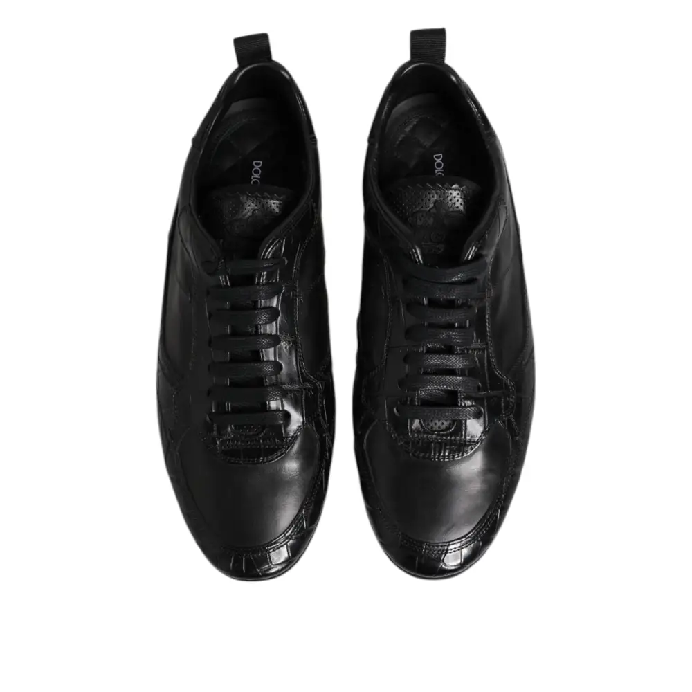 Dolce & Gabbana Schwarze Exotische Leder Low Top Sneakers Schuhe
