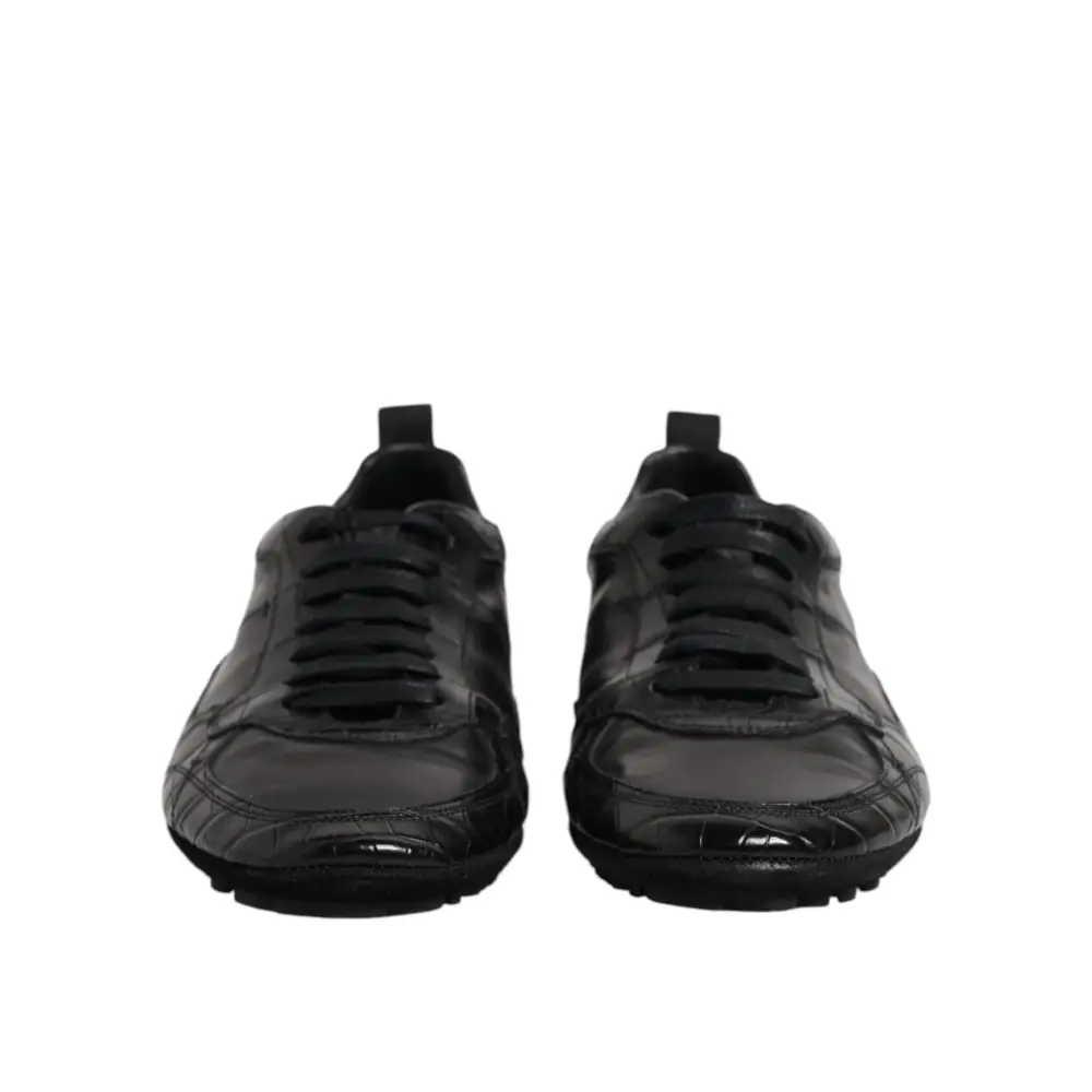 Dolce & Gabbana Schwarze Exotische Leder Low Top Sneakers Schuhe