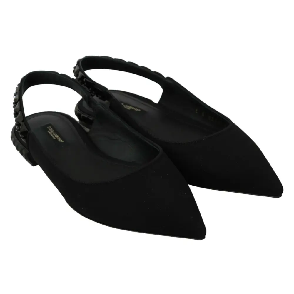 Dolce & Gabbana Schwarze Flats Slingback Charmeuse Schuhe
