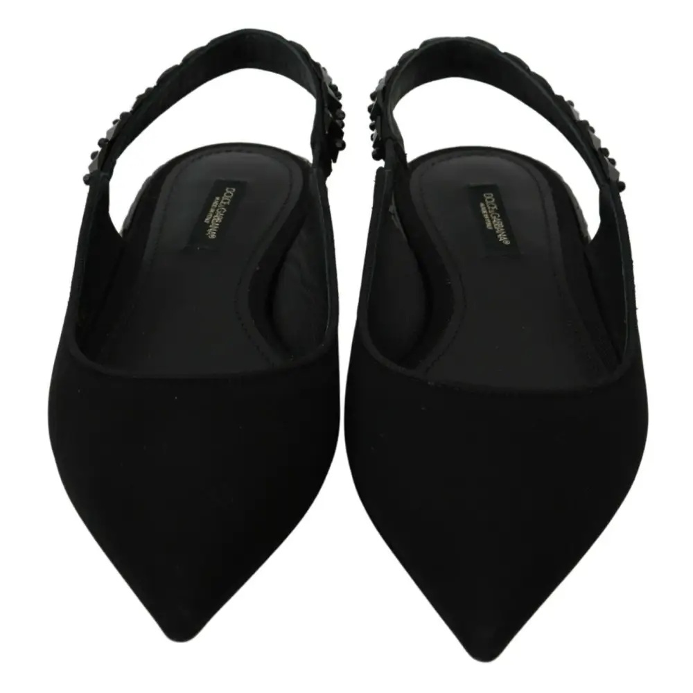 Dolce & Gabbana Schwarze Flats Slingback Charmeuse Schuhe