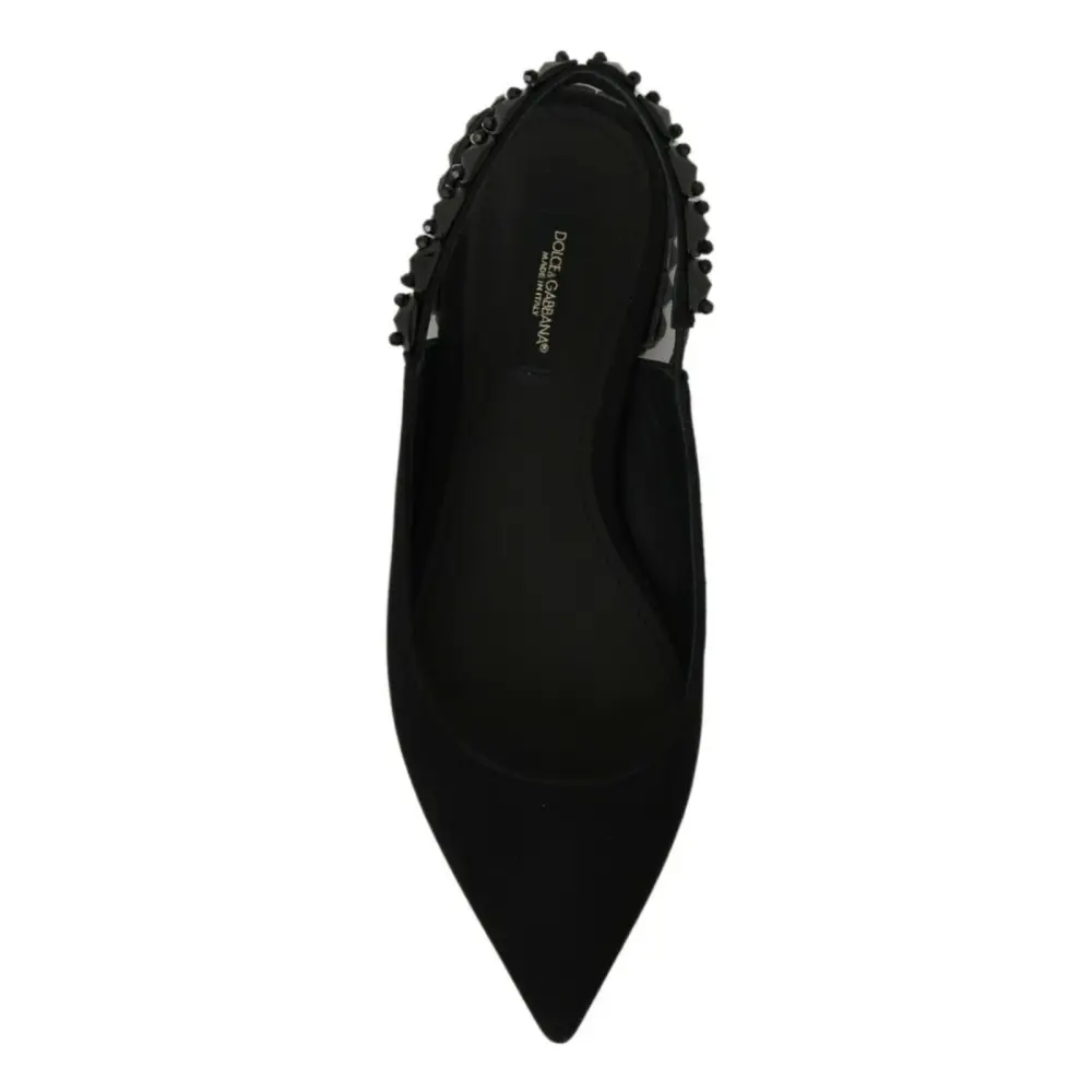 Dolce & Gabbana Schwarze Flats Slingback Charmeuse Schuhe