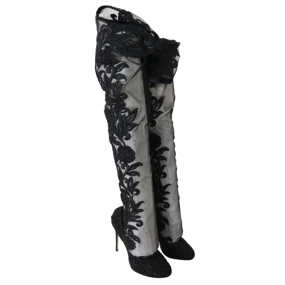 Dolce & Gabbana Schwarze floral bestickte Socken Stiefel - EU39/US8.5