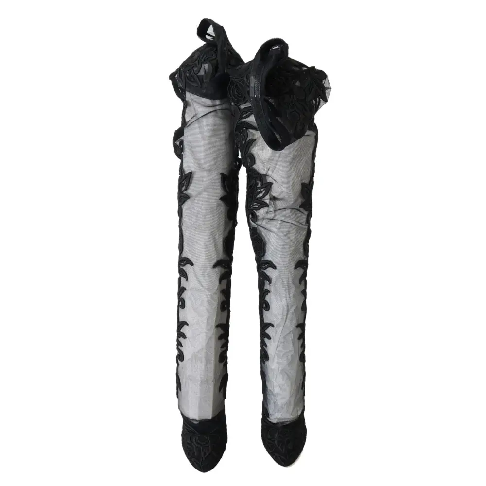 Dolce & Gabbana Schwarze floral bestickte Socken Stiefel - EU39/US8.5