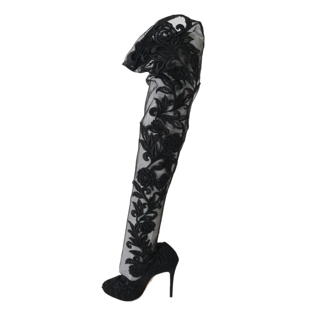 Dolce & Gabbana Schwarze floral bestickte Socken Stiefel - EU39/US8.5
