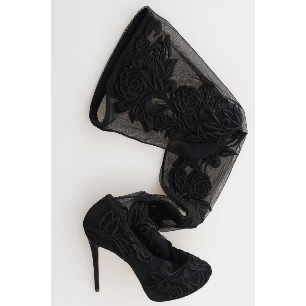 Dolce & Gabbana Schwarze floral bestickte Socken Stiefel - EU39/US8.5