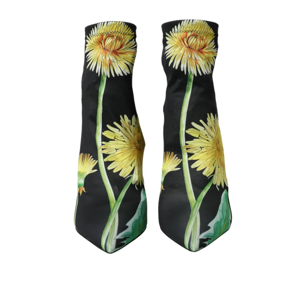 Dolce & Gabbana Schwarze geblümte Jersey Stretch-Stiefel Schuhe - EU39/US8.5