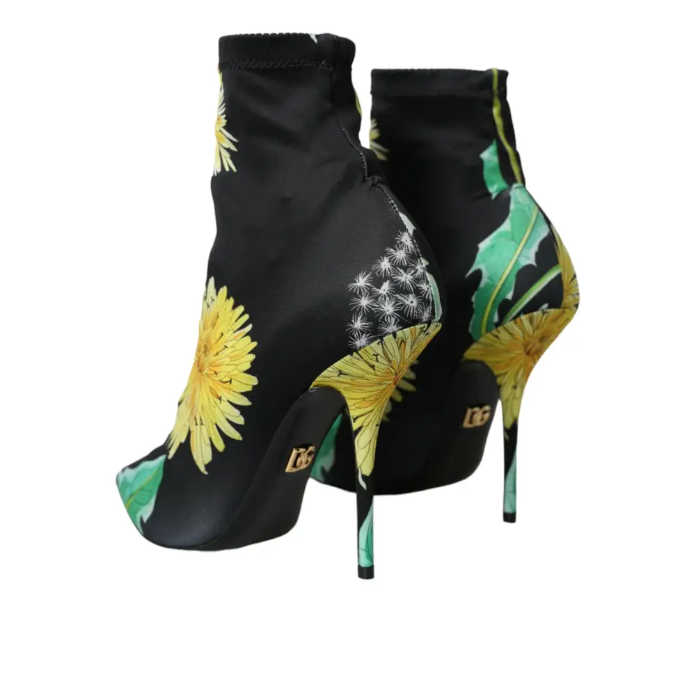 Dolce & Gabbana Schwarze geblümte Jersey Stretch-Stiefel Schuhe - EU39/US8.5