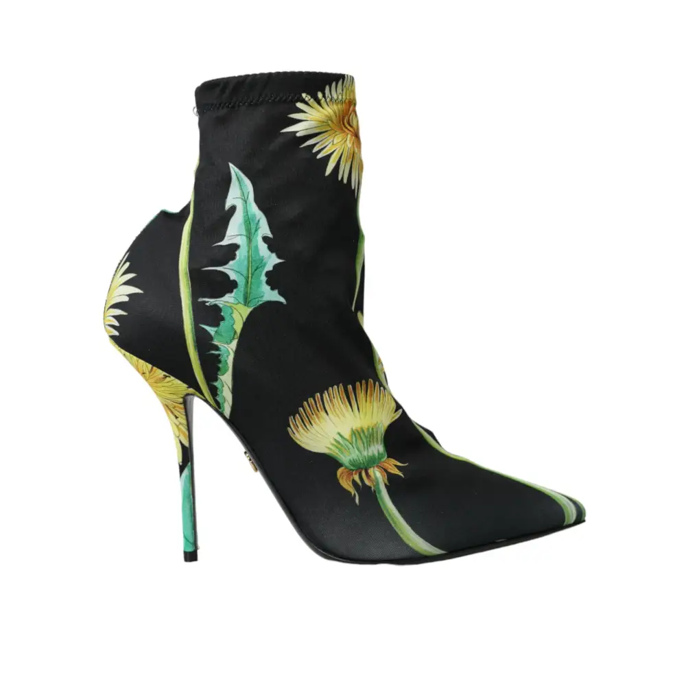 Dolce & Gabbana Schwarze geblümte Jersey Stretch-Stiefel Schuhe - EU39/US8.5