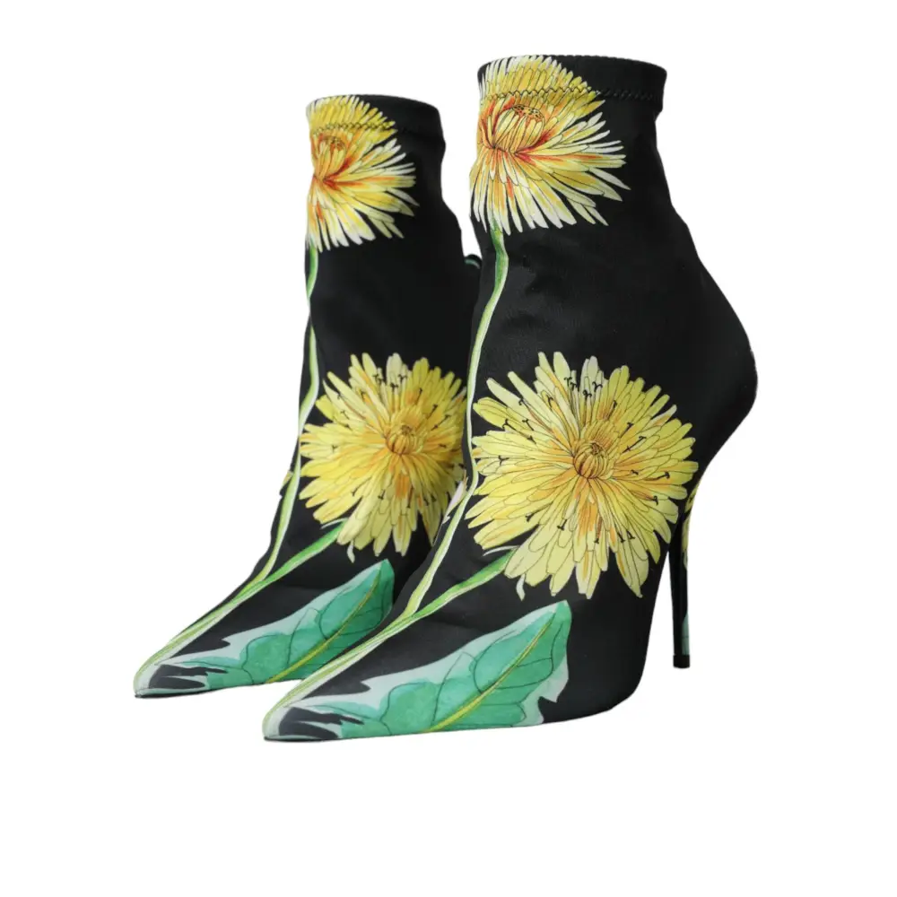 Dolce & Gabbana Schwarze geblümte Jersey Stretch-Stiefel Schuhe - EU39/US8.5