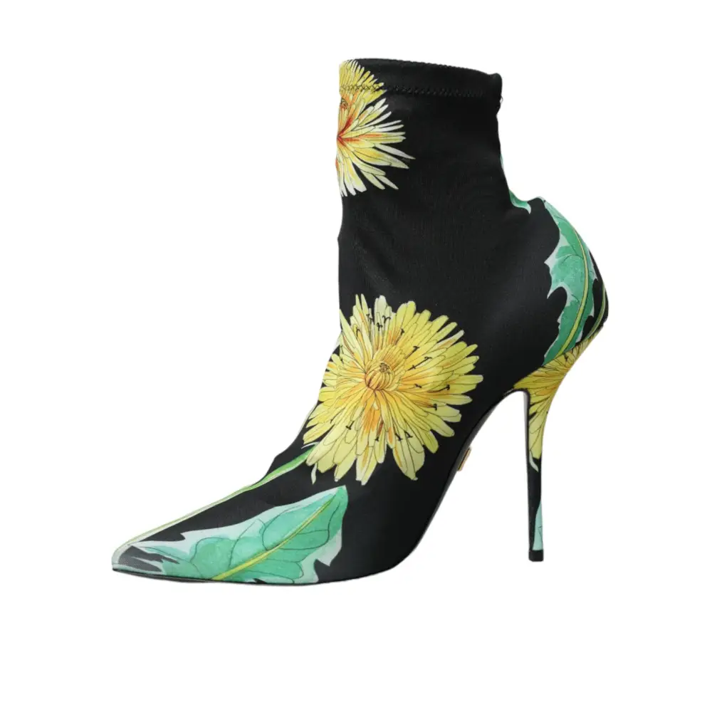 Dolce & Gabbana Schwarze geblümte Jersey Stretch-Stiefel Schuhe - EU39/US8.5