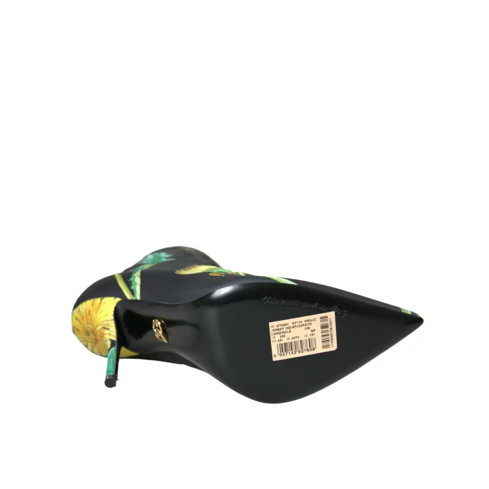 Dolce & Gabbana Schwarze geblümte Jersey Stretch-Stiefel Schuhe - EU39/US8.5