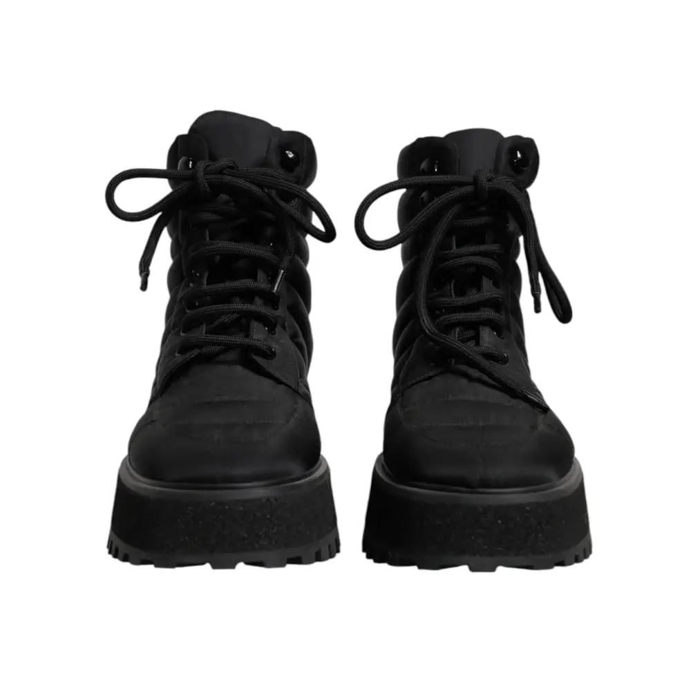 Dolce & Gabbana Schwarze gepolsterte Mid Calf Lace Up Stiefel Schuhe - EU39/US6