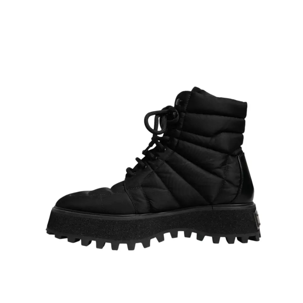 Dolce & Gabbana Schwarze gepolsterte Mid Calf Lace Up Stiefel Schuhe - EU39/US6
