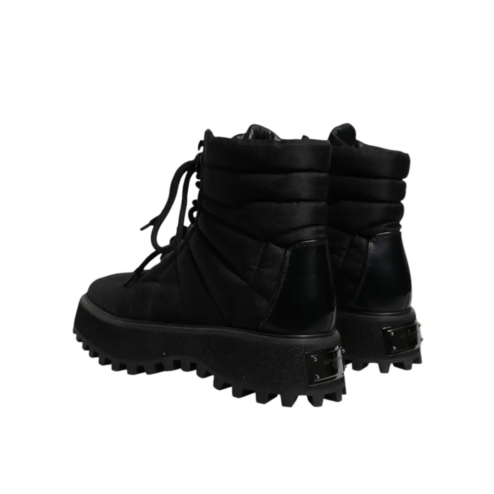 Dolce & Gabbana Schwarze gepolsterte Mid Calf Lace Up Stiefel Schuhe - EU39/US6