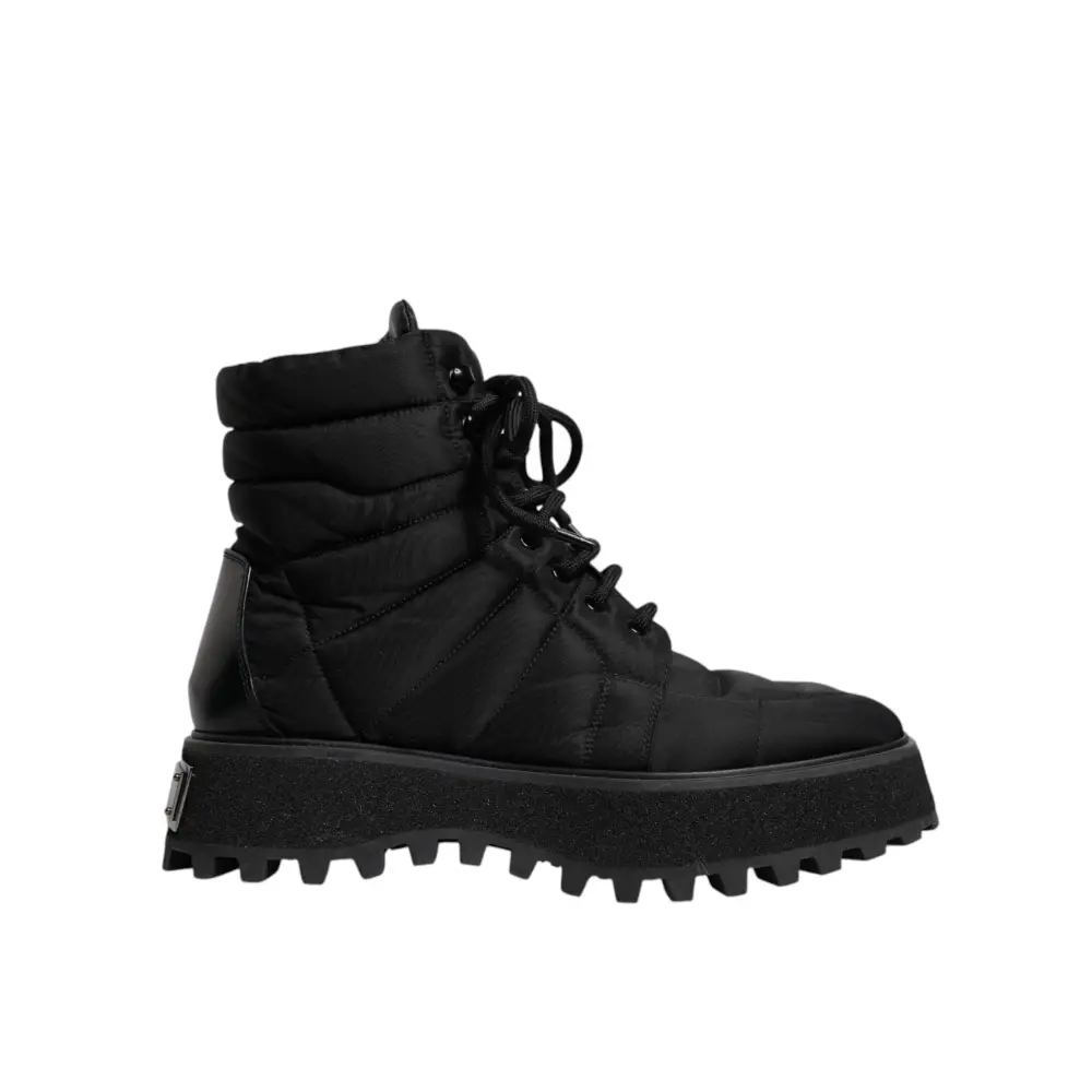 Dolce & Gabbana Schwarze gepolsterte Mid Calf Lace Up Stiefel Schuhe - EU39/US6