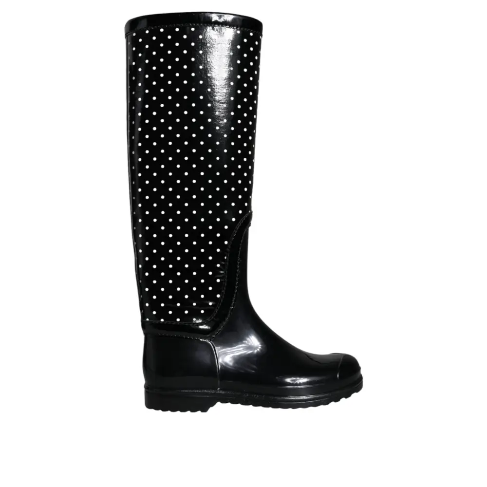 Dolce & Gabbana Schwarze gepunktete kniehohe Gummistiefel Schuhe - EU35/US4.5