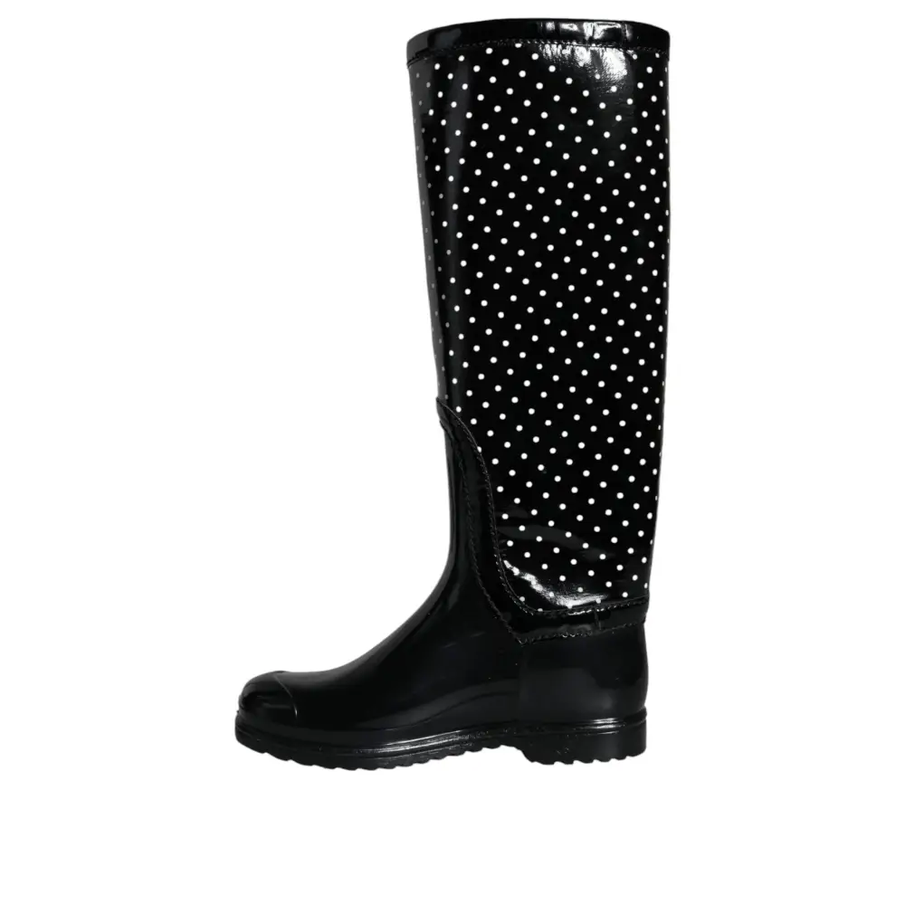 Dolce & Gabbana Schwarze gepunktete kniehohe Gummistiefel Schuhe - EU35/US4.5