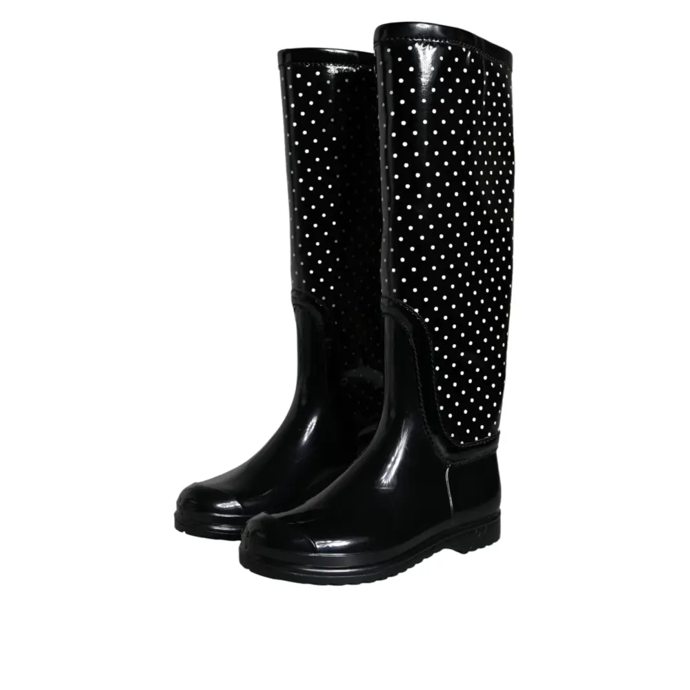 Dolce & Gabbana Schwarze gepunktete kniehohe Gummistiefel Schuhe - EU35/US4.5