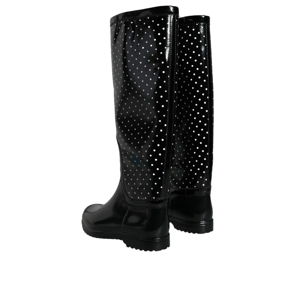 Dolce & Gabbana Schwarze gepunktete kniehohe Gummistiefel Schuhe - EU35/US4.5