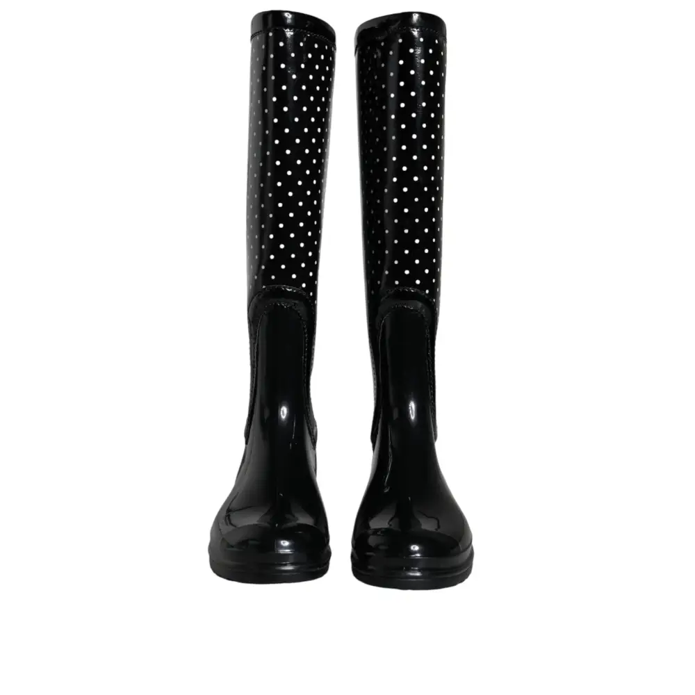 Dolce & Gabbana Schwarze gepunktete kniehohe Gummistiefel Schuhe - EU35/US4.5
